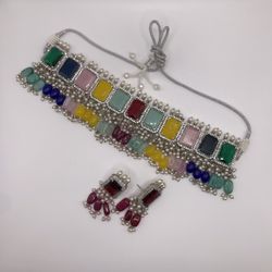 Multicolor Indian Pakistani Jewellery Choker Set Jewellery Set Premium Pearl Monalisa 