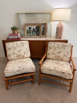 VINTAGE PAIR RATTAN BAMBOO BOHO CHAIRS