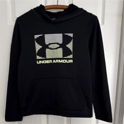 Under Armour ColdGear Boys YXL Black Graphic Print Pullover Hoodie Loose Fit