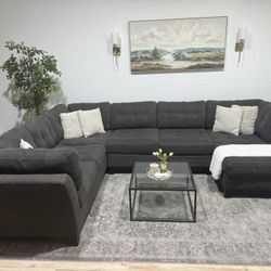 Large Grey Sectional Couch - Delivery Available 
