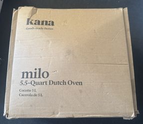 Kana Milo 5.5qt Classic Dutch Oven Enameled Cast Iron White Gold Knob Read D.