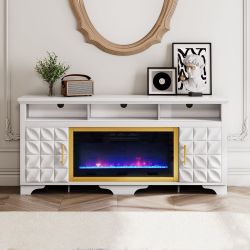 HERNEST Émilie Modern Embossed TV Stand with Electric Fireplace & Heater 🔥
