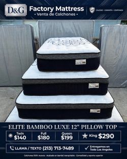 •  Elite Bamboo Luxe  Queen   12” pillow top.      New mattress in a plastic sealed.     We offer same day delivery  Venta de colchones  ☎️📲call or T