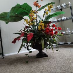 STUNNING Huge Tropical Silk Floral in Pedestal Urn (56” tall)