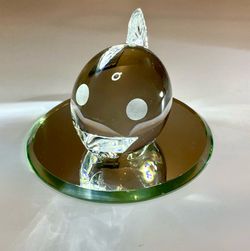 Spode Signed Crystal Fish Paperweight – Clear & White Art Glass Figurine Great!