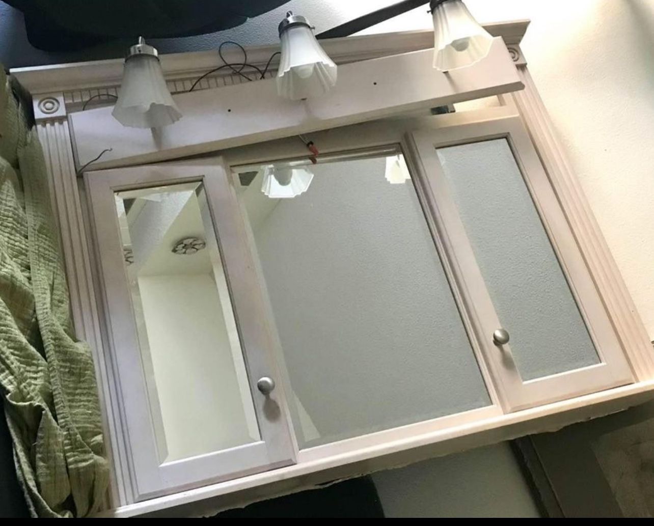REDUCED… Bathroom $2,000 wood Medicine Cabinet Large Beveled Mirror vintage