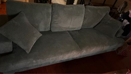 Green Corduroy 3-Seater Sofa with Pillows