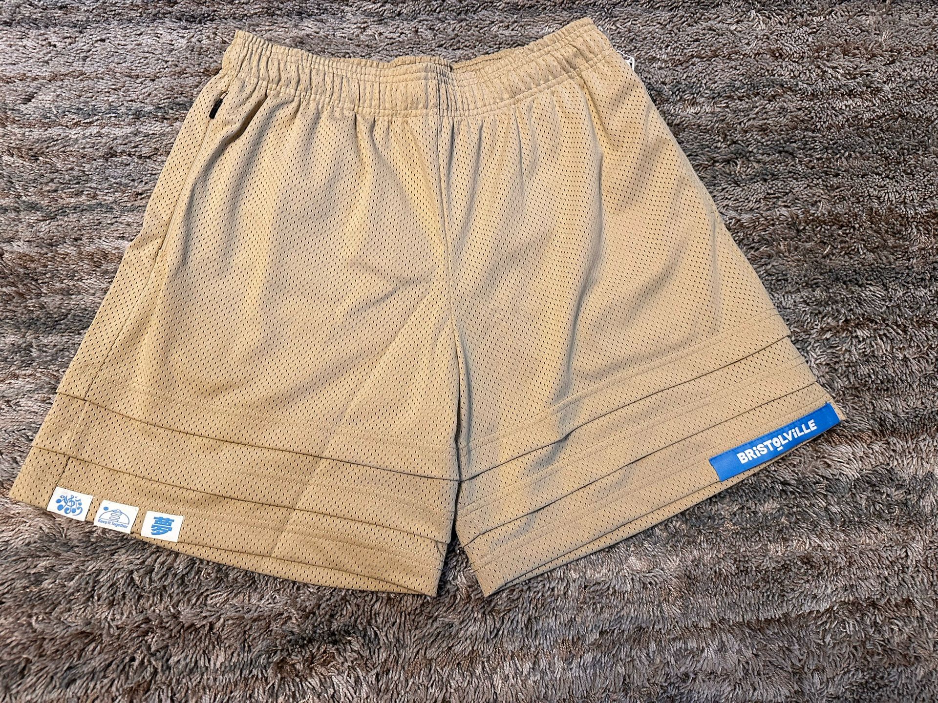 BRISTOL STUDIO Mesh Basketball Shorts Zipper Pocket Drawstring Beige Men's XL