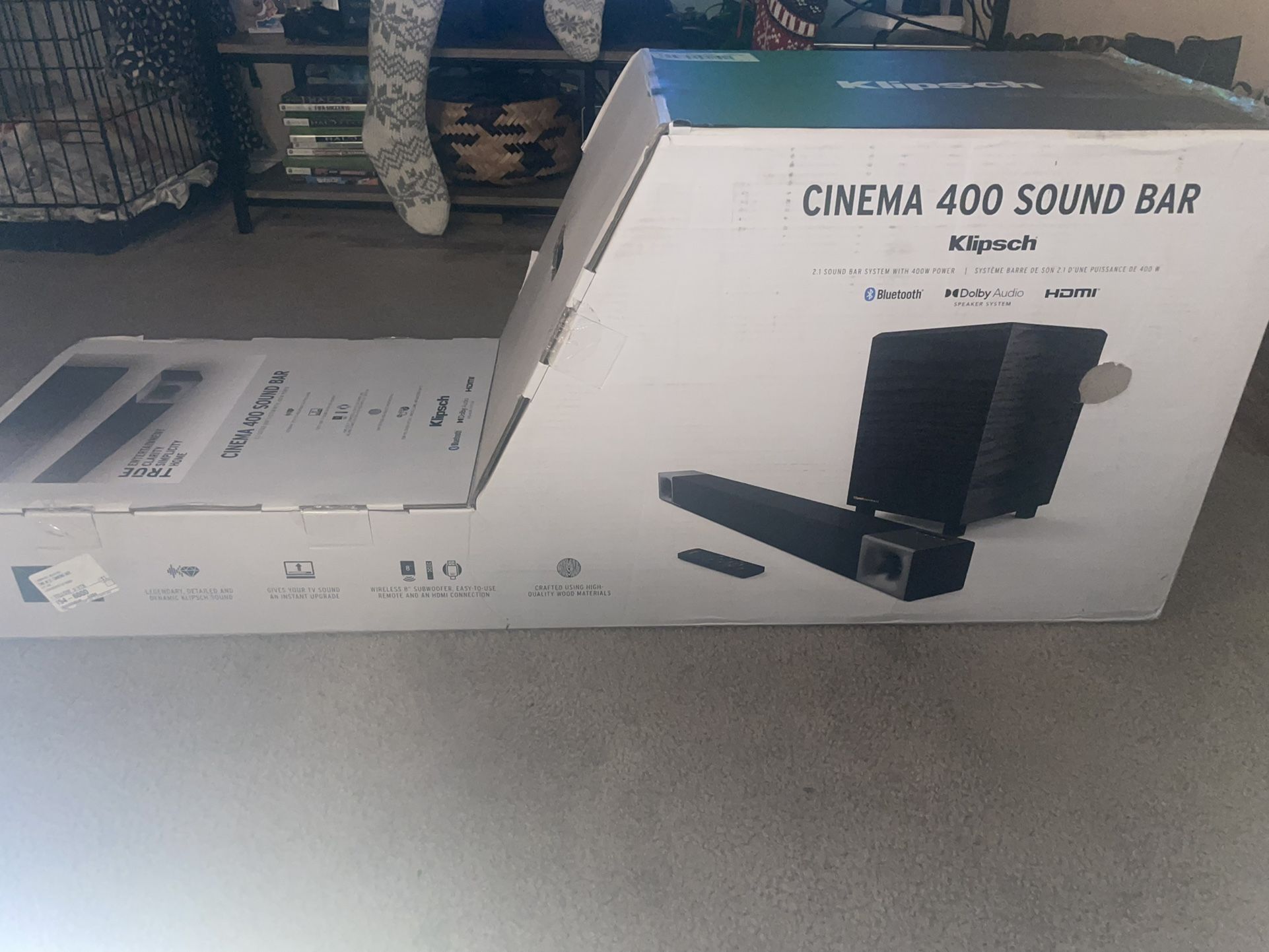 Klipsch Cinema 400 Sound Bar + Wireless Subwoofer, Brand New