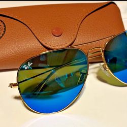Ray Ban Aviator Sunglasses Gold Frames With Blue Mirror Lenses RB3025 58mm