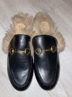 2015 Re-Edition Women's Princetown Black Leather Gucci Slippers