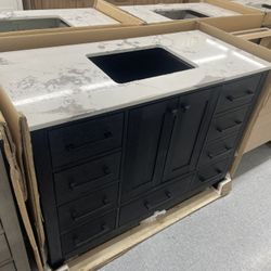 Bathroom vanity cabinet 48” solid mango Quartz top with sink and backsplash 