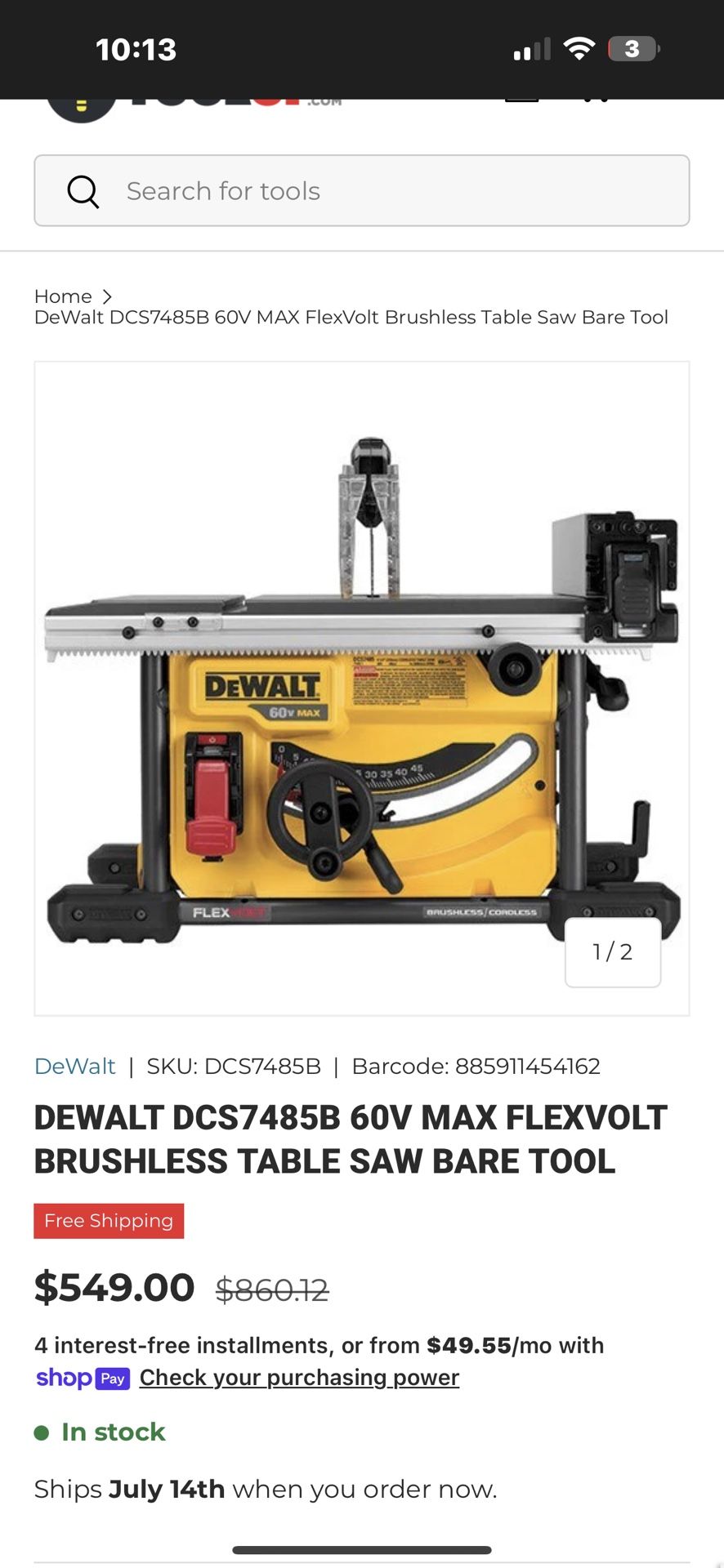 DeWalt tablesaw trying to sell today make offer