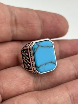 New 925 Sterling Silver Men’s Turquoise Ring Size 11