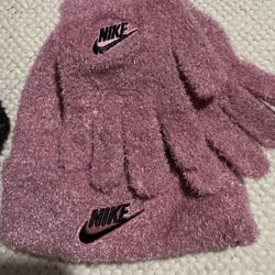 Baby Girl Pink Sparkly Nike Hat And Glove Set 