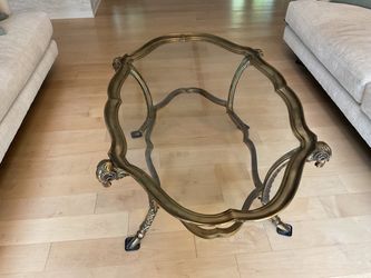 Vintage LaBarge Solid Brass & Glass Ram’s Head Coffee Table – Hollywood Regency
