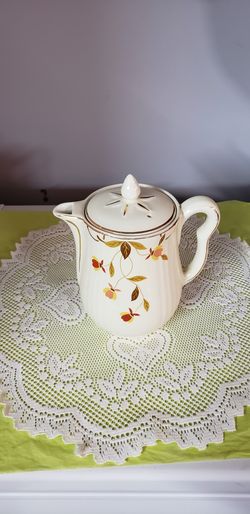 Vintage Hall's Superior Quality Pottery Autumn Leaf Coffee Pot & Lid Gold Trim 10" Tall Tested & Approved by Mary Dunbar Jewel Home Makers Institute