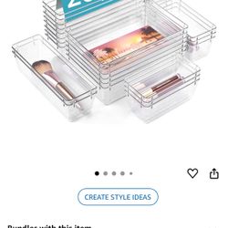 Vtopmart 28 PCS Clear Plastic Drawer Organizers Set, 4-Size Bathroom and Vanity Drawer Organizer Trays, Acrylic Storage Bins for Toiletries, Makeup, C