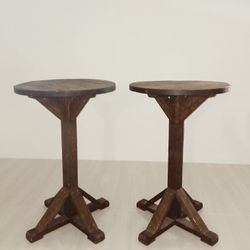 Pair Rustic Round  Wood Table