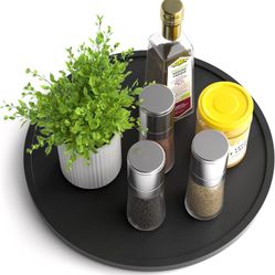 Lazy Susan Organizer Homerays 12 Inch Non-Skid Bamboo Rotating Spice Rack -Black