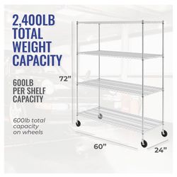 3 Storage Shelves, Heavy Duty Steel Wire With Wheels 