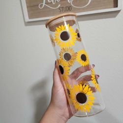 25oz Sunflowers Glass Tumbler | SunflowerTumbler