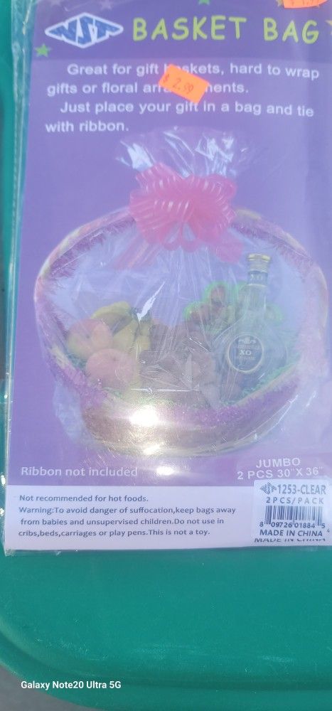 2 Jumbo Clear Basket Bags In New Package 