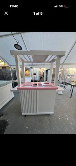 White and Pink Mobile Vendor Cart with Canopy