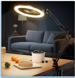 UBeesize 12’’ Overhead Ring Light for Desk with Phone Mount, LED Selfie Light with Adjustable Arm & Clamp, Dimmable Lighting for Video Recording, Zoom