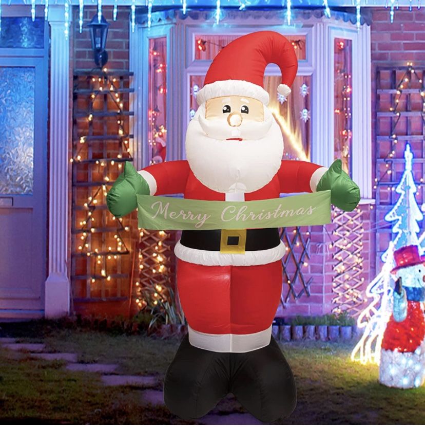 6FT Christmas Inflatables Santa Claus, Christmas Inflatables outdoor decorations, Built-in LED Lights Xmas Santa with MERRY CHRISTMAS Banner, Giant Bl