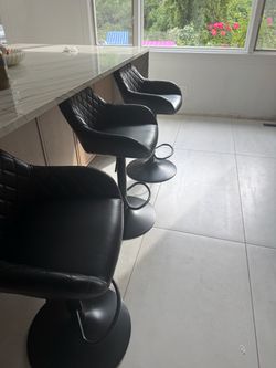 Black Faux Leather Adjustable Bar Stools – Set of 6