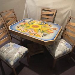 New Handcarved Wood Butterfly 🦋mariposa & flower dining table 4 chairs Nuevo Mesa