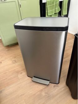 Soft-Close, Smudge Resistant Trash Can with Foot Pedal and Built in Filter- Stainless Steel, Sleek Finish