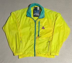 Vintage 90s Nike ACG Rainier Packable Windbreaker Bright Yellow Zip Jacket Medium