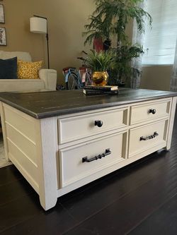 Laurel white & brown lift-top coffee table