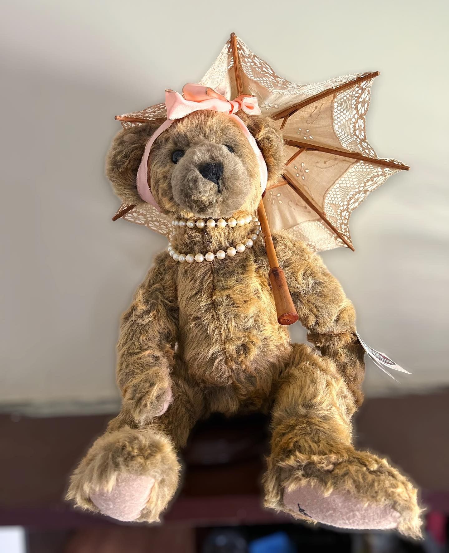 Vintage Collectible Teddy Bear Lady with Umbrella 