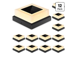 JOFIOS 4x4 Solar Post Cap Lights 12pack, Fence Post Solar Lights Outdoor Waterproof with Warm White Lighting，Black Waterproof Cap Post Lights fit 3.5x