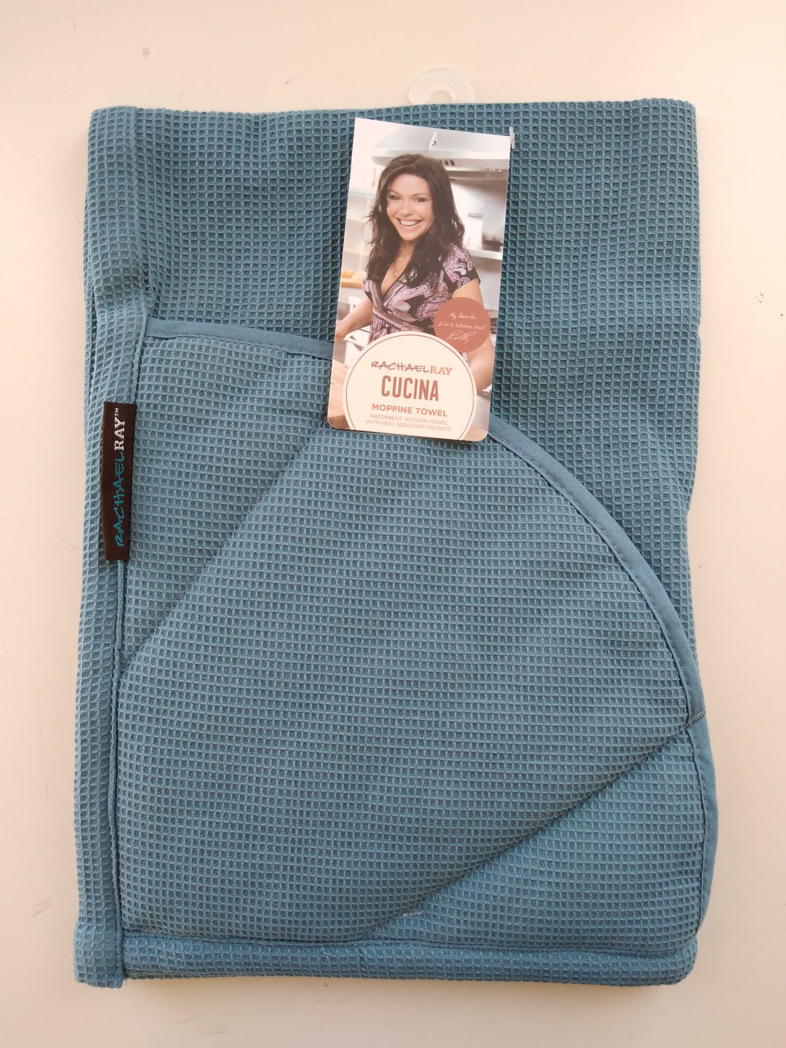 Rachael Ray Kitchen Towel Oven Glove Moppine 2-in-1 Kitchen Towel Pot-Holder Padded Pockets to Handle Hot Cook & Bakeware,Smoke blue MSRP $17.72
