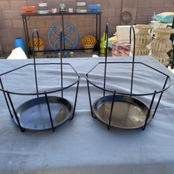 Set of 2 Black Metal Hanging Plant Pots Planters Holders 