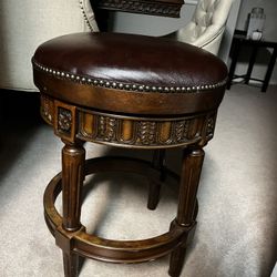 Wooden Stool With Leather