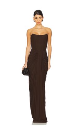 DEME BY GABRIELLA - PEARL GOWN (DARK BROWN) - EVENING GOWN
