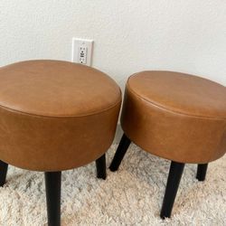 Set of 2 Cognac Faux Leather Stools