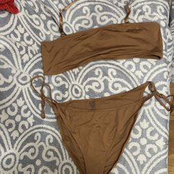 SKIMS Size 4X Bandeau Top + Bikini Bottom Set Almond Women’s Swim NWT