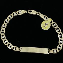 $1700 Yellow Gold Beveled Marine ID Link Bracelet 
