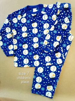 Children's Place Flannel 2-pc Snowman Pajama Set (Winter Christmas Holiday) Size 7