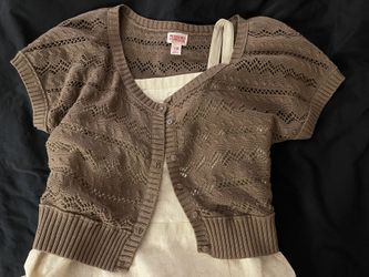 Price Drop! Linen strap dress with knit cropped overthrow