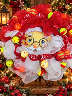 Handmade Santa Claus Christmas Deco Mesh Wreath