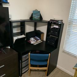 Desk And Chair $65 For All. 🎄🎉🎄 Corner Desk, Black Desk, House And Office Furniture, Desk Chair, General Furniture, Bedroom Furniture, House Items.