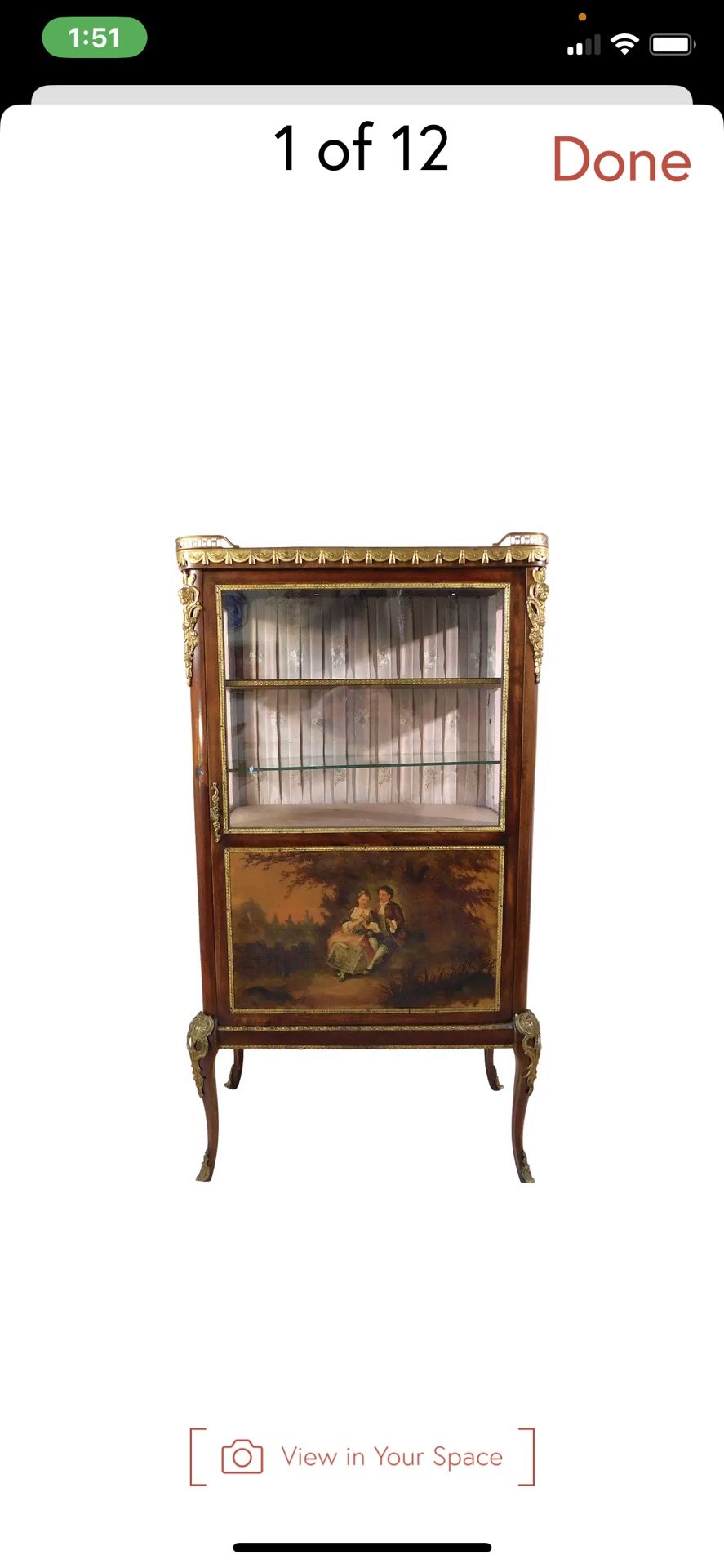 Antique 19th Century French Louis XV Marble Top Figural Curio Cabinet