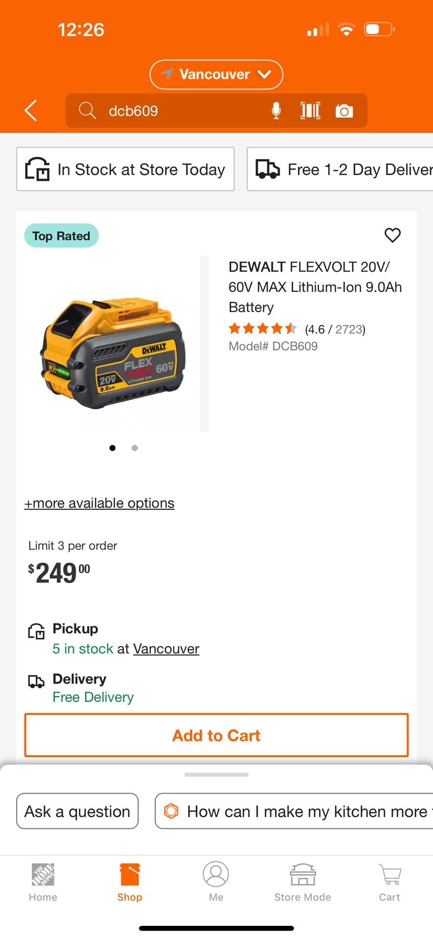 DEWALT FLEXVOLT 20V/60V MAX Lithium-Ion 9.0Ah Battery